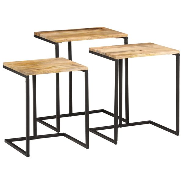 vidaXL Nesting Table Set of 3 Natural wood with black metal