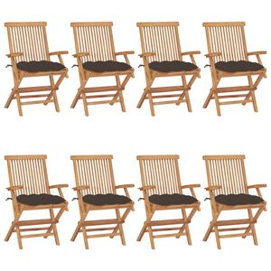 vidaXL Patio Chair Set of 8 Taupe Teak Wood, Polyester Medium Foldable