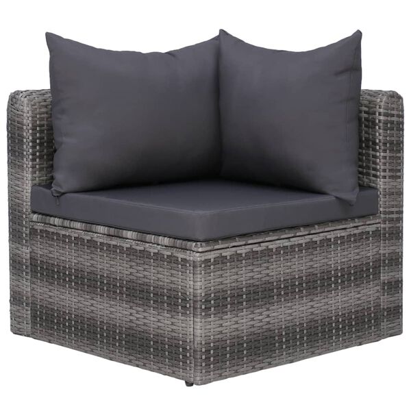 vidaXL Sofa Set Grey PE Rattan, Powder-Coated Steel, Glass Medium
