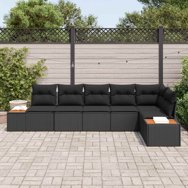 vidaXL Garden Sofa Set with Cushion 6 pcs Black Poly Rattan