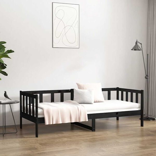 vidaXL Day Bed without Mattress Black 80 x 78.7 " Solid Wood Pine
