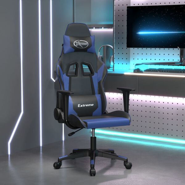 vidaXL Gaming Chair Black and Blue Faux Leather, Metal, Plywood, Foam