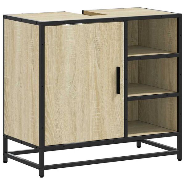 vidaXL Bathroom Sink Cabinet Sonoma Oak Engineered Wood, Metal Medium