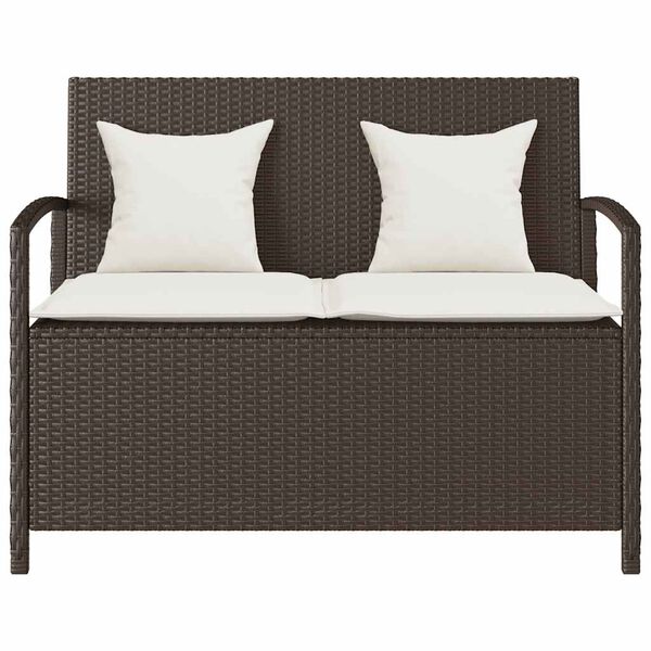 vidaXL Patio Storage Bench with Cushion Brown Poly Rattan