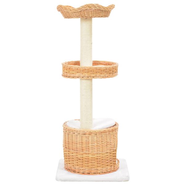 vidaXL Cat Tree Natural Willow, Soft Plush, Sisal Rope Removable Covers