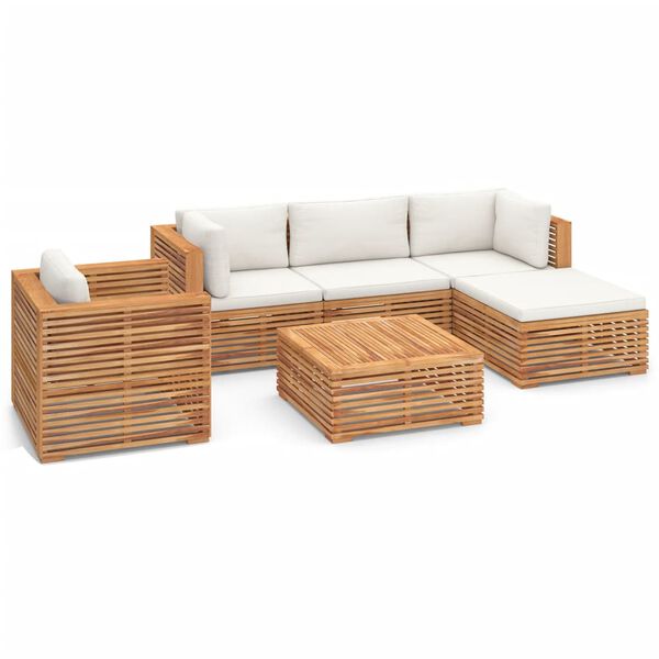vidaXL 6 Piece Patio Lounge Set with Cream Cushion Solid Teak Wood