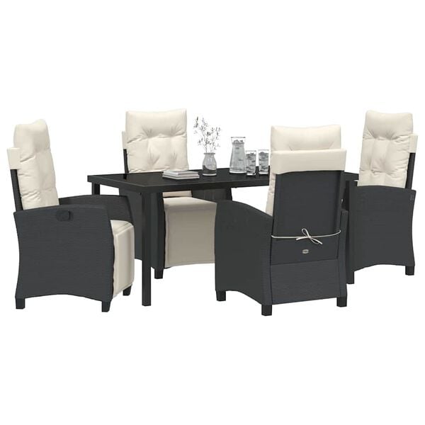 vidaXL Garden Dining Set with Cushion 5 pcs Black Poly Rattan