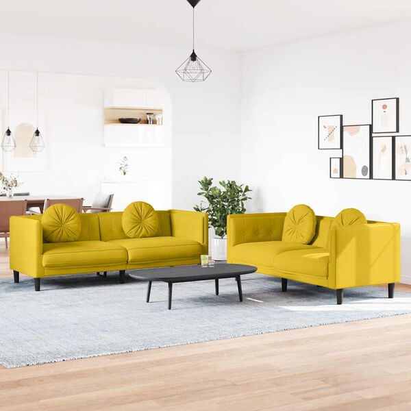 vidaXL Sofa Set Yellow Velvet (100% polyester), plywood, solid wood Medium