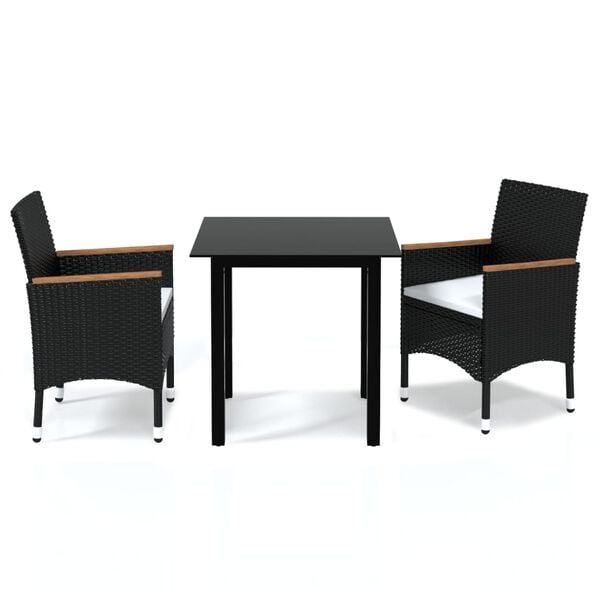 vidaXL Dining Set Table: Black, Chairs: Black, Cushions: Cream White