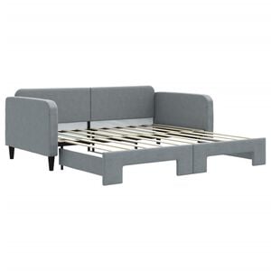 vidaXL Daybed With Trundle Light grey Polyester, Wood, Metal Standard