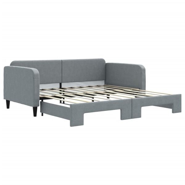 vidaXL Daybed With Trundle Light grey Polyester, Wood, Metal Standard