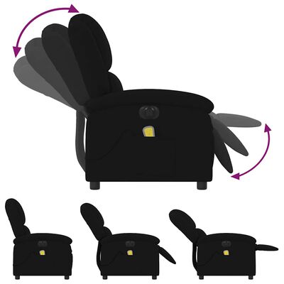 Multiple angle renderings of a black recliner chair in different reclined positions