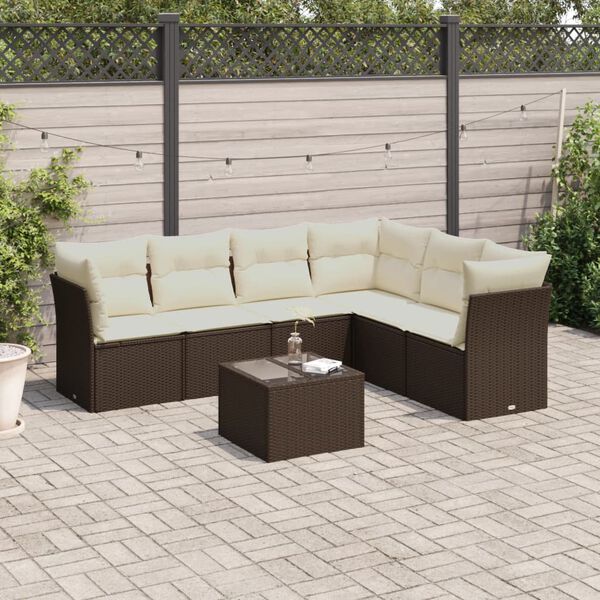 vidaXL Garden Sofa Set Brown, Cream White