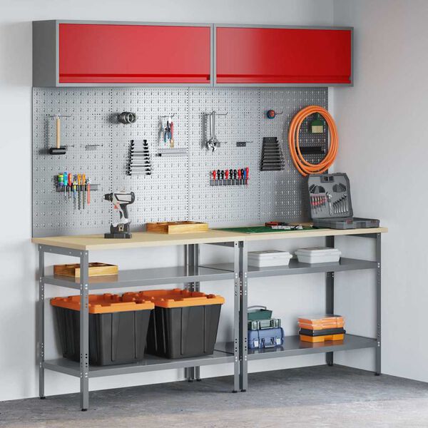 vidaXL Work Bench Set with Shelf 8 pcs Gray 200 x 55 x 200 cm Steel