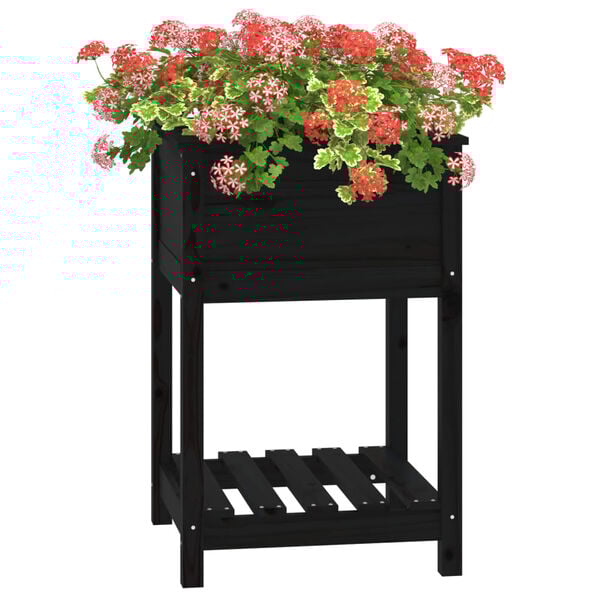 vidaXL Planter Black Solid Pine Wood 21.3 x 21.3 x 31.9 in Planter