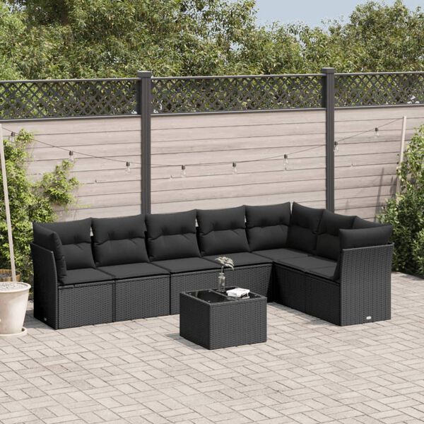 vidaXL Garden Sofa Set Black PE rattan, powder-coated steel, tempered glass