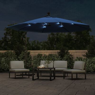 vidaXL Cantilever Umbrella with LED Lights Azure Blue 137.8"