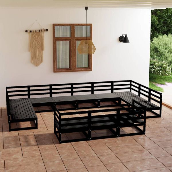 vidaXL Garden Lounge Set Black Solid Pinewood 13 Piece Set Modular