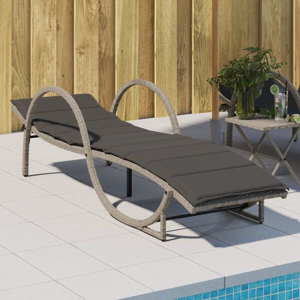 vidaXL Sun Lounger Light Gray PE Rattan, Powder-Coated Steel Standard