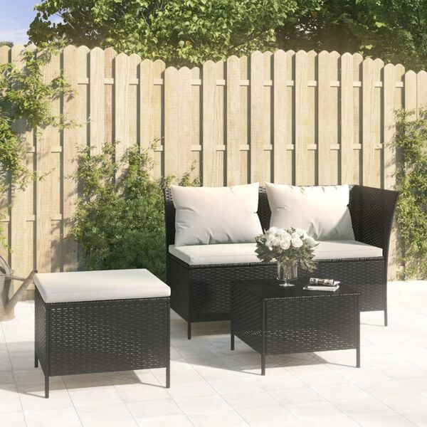 vidaXL Garden Lounge Set Black and Cream White