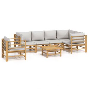 vidaXL Garden Lounge Set Natural bamboo, Light grey cushions