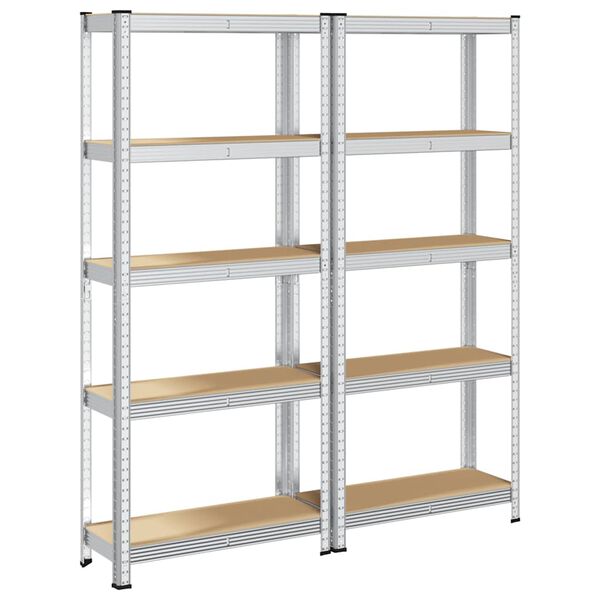 vidaXL 5-Layer Storage Shelves 2 pcs Silver Steel&Engineered Wood