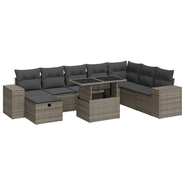 vidaXL Garden Sofa Set Grey PE rattan Large Adjustable Feet