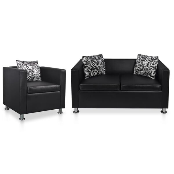 vidaXL Sofa Set Armchair and 2-Seater Black Faux Leather