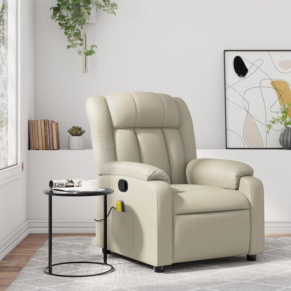 vidaXL Massage Recliner Chair Cream Faux Leather Single Size