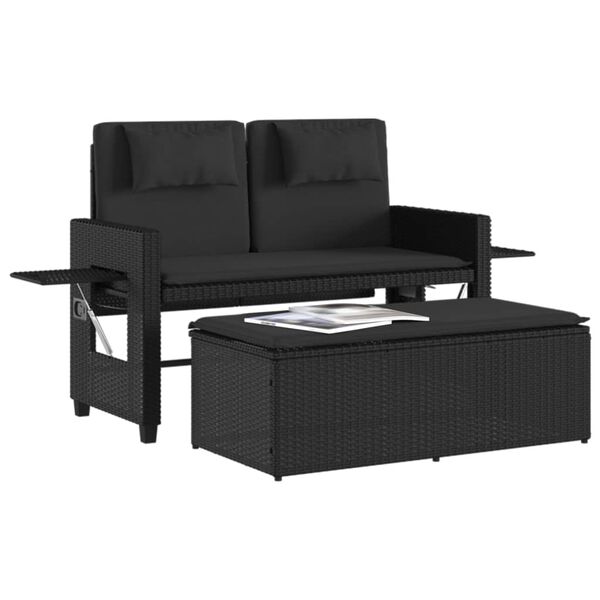vidaXL Garden Bench Black PE rattan, Powder-Coated Steel, Polyester