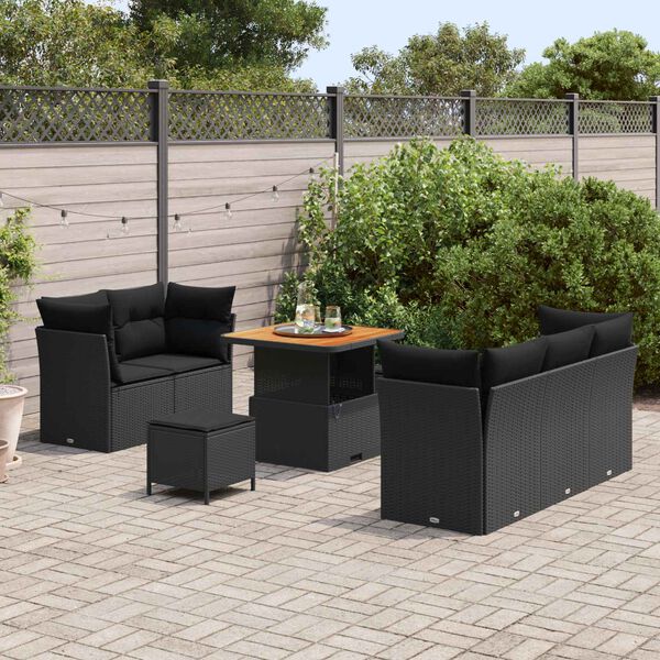 vidaXL Garden Sofa Set 8 pcs Black Poly rattan and powder-coated steel