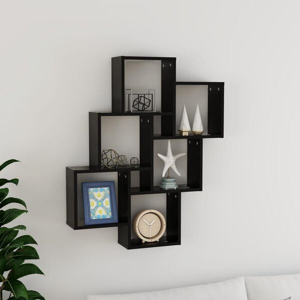 vidaXL Wall Shelf Black Engineered Wood Medium Wall Shelf Cubic