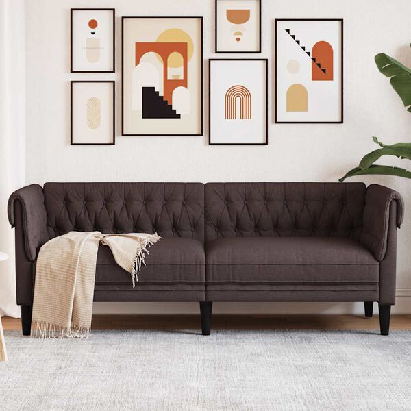 vidaXL Chesterfield Sofa Dark brown Polyester, plywood, solid wood