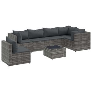 vidaXL Patio Lounge Set Grey PE Rattan, Powder-Coated Steel, Tempered Glass