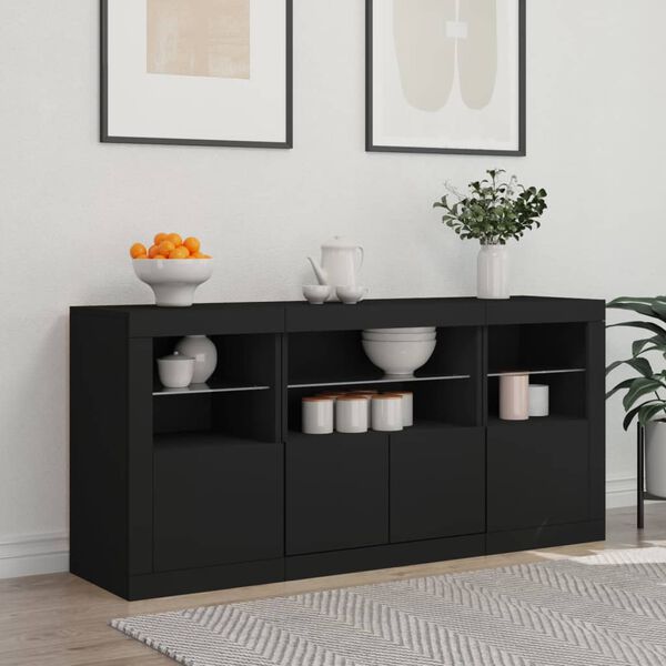 vidaXL Sideboard Black Engineered wood, glass Medium Sideboard