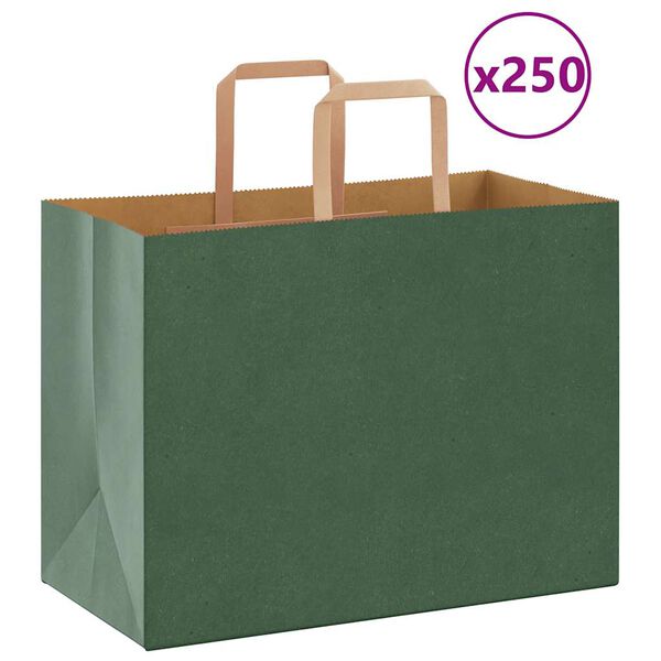 vidaXL Paper Bags 250 pcs with Handles Green 32x17x25 cm