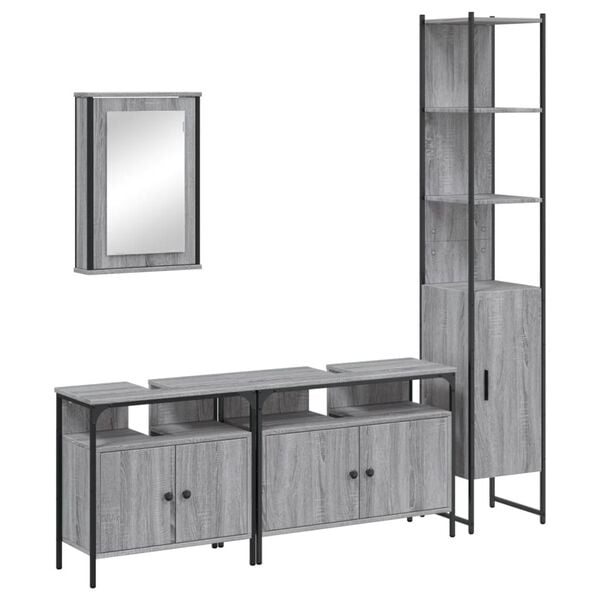 vidaXL Bathroom Furniture Set Grey Sonoma Engineered Wood Large
