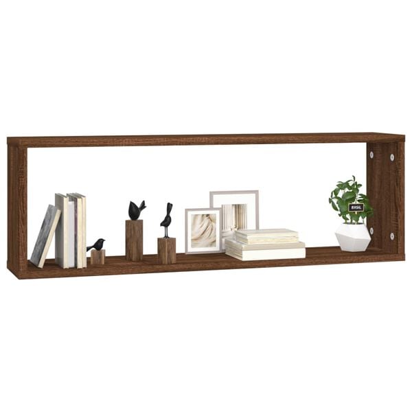 vidaXL Wall Cube Shelves 2 pcs Brown Oak 31.5x5.9x10.4" Engineered Wood