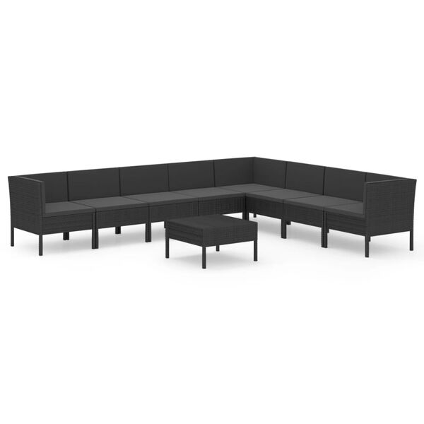 vidaXL Garden Lounge Set Black PE rattan, powder-coated steel, polyester