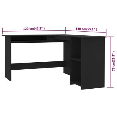 vidaXL L-Shaped Corner Desk Black 47.2"x55.1"x29.5" Engineered Wood