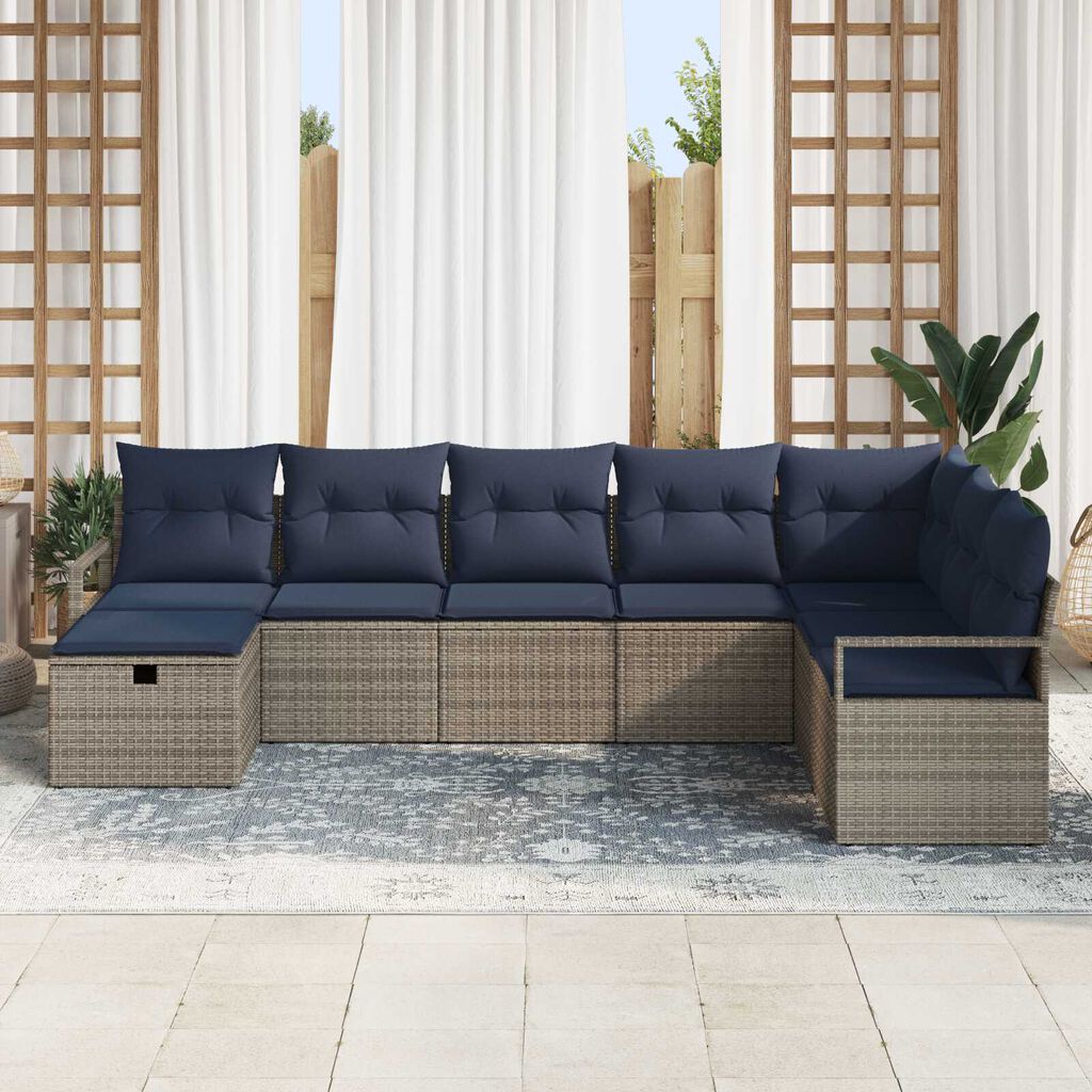 vidaXL 8 Piece Garden Sofa Set with Cushions Grey Poly Rattan