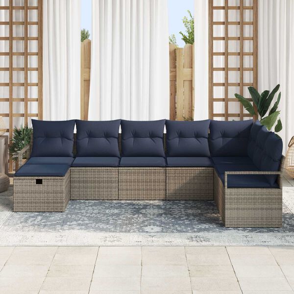 vidaXL 8 Piece Garden Sofa Set with Cushions Grey Poly Rattan