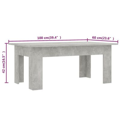 vidaXL Coffee Table Concrete Gray 39.4"x23.6"x16.5" Chipboard