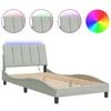 vidaXL Bed Frame with LED without Mattress "Hanko" Light Gray 39.4"x79.9" Velvet