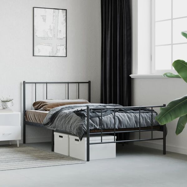 vidaXL Bed Frame Black Powder-coated steel Small Single Storage