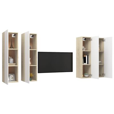 vidaXL TV Cabinets 4 pcs White and Sonoma Oak 12"x11.8"x43.3" Engineered Wood
