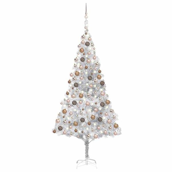 vidaXL Artificial Pre-lit Christmas Tree with Ball Set Silver 94.5" PET