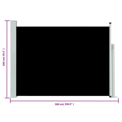 vidaXL Patio Retractable Side Awning 39.4"x196.9" Black