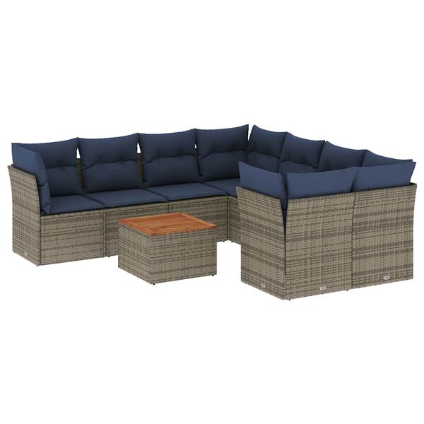 vidaXL 9 Piece Patio Sofa Set with Cushions Gray Poly Rattan
