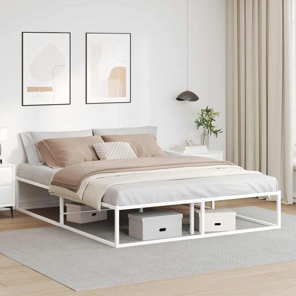 vidaXL Bed Frame White Powder-coated metal 63 x 79 in Bed Frame
